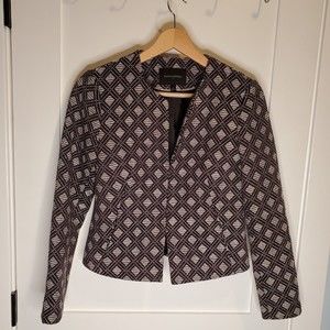 Banana Republic Black White  Aztec  Blazer Jacket Sz 4 Pockets Hook & Eye Close
